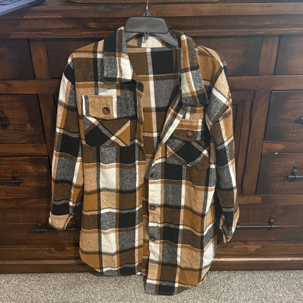 Fall Plaid Flanel Button-Up Shirt/dress 
Sz Small